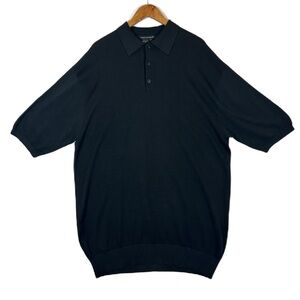 Tulliano Men's Black 100% Silk Short Sleeve‎ Collared Polo Shirt XLT